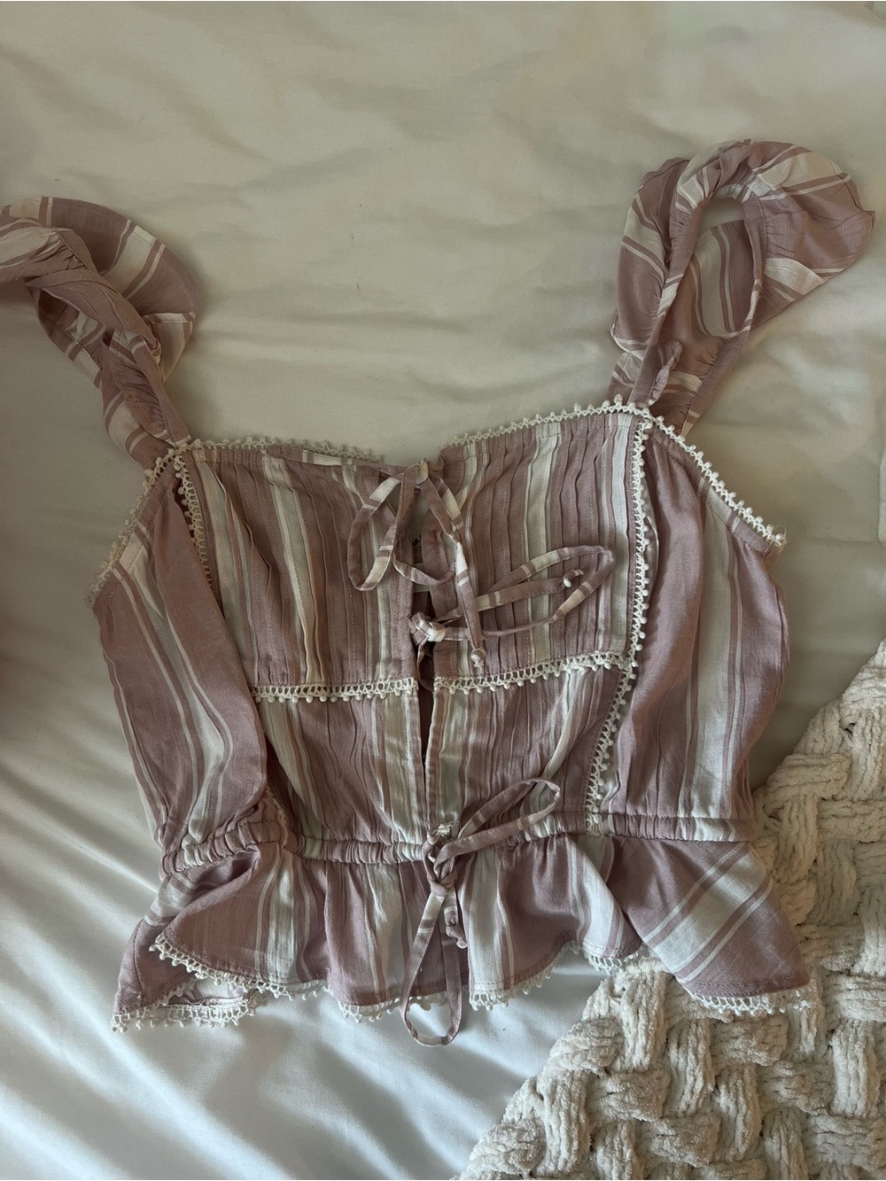 Anthropologie Striped Tie-Front Tank Top in Mauve Pink and Cream